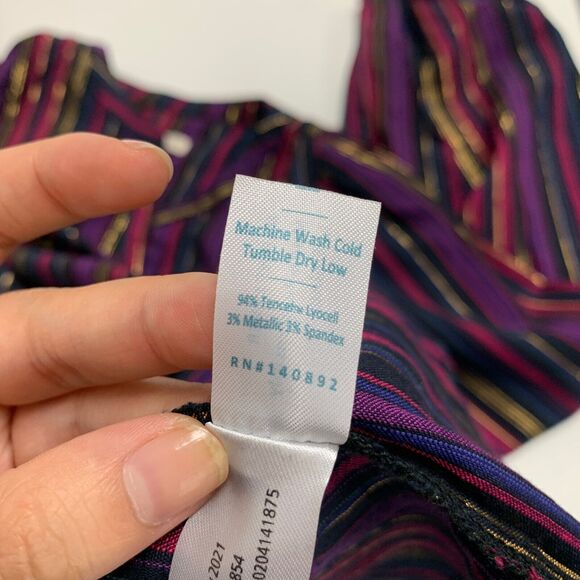 Marine Layer Top Womens L Large Navy Gold Jamie Banded Collar Metallic Striped - Picture 11 of 15